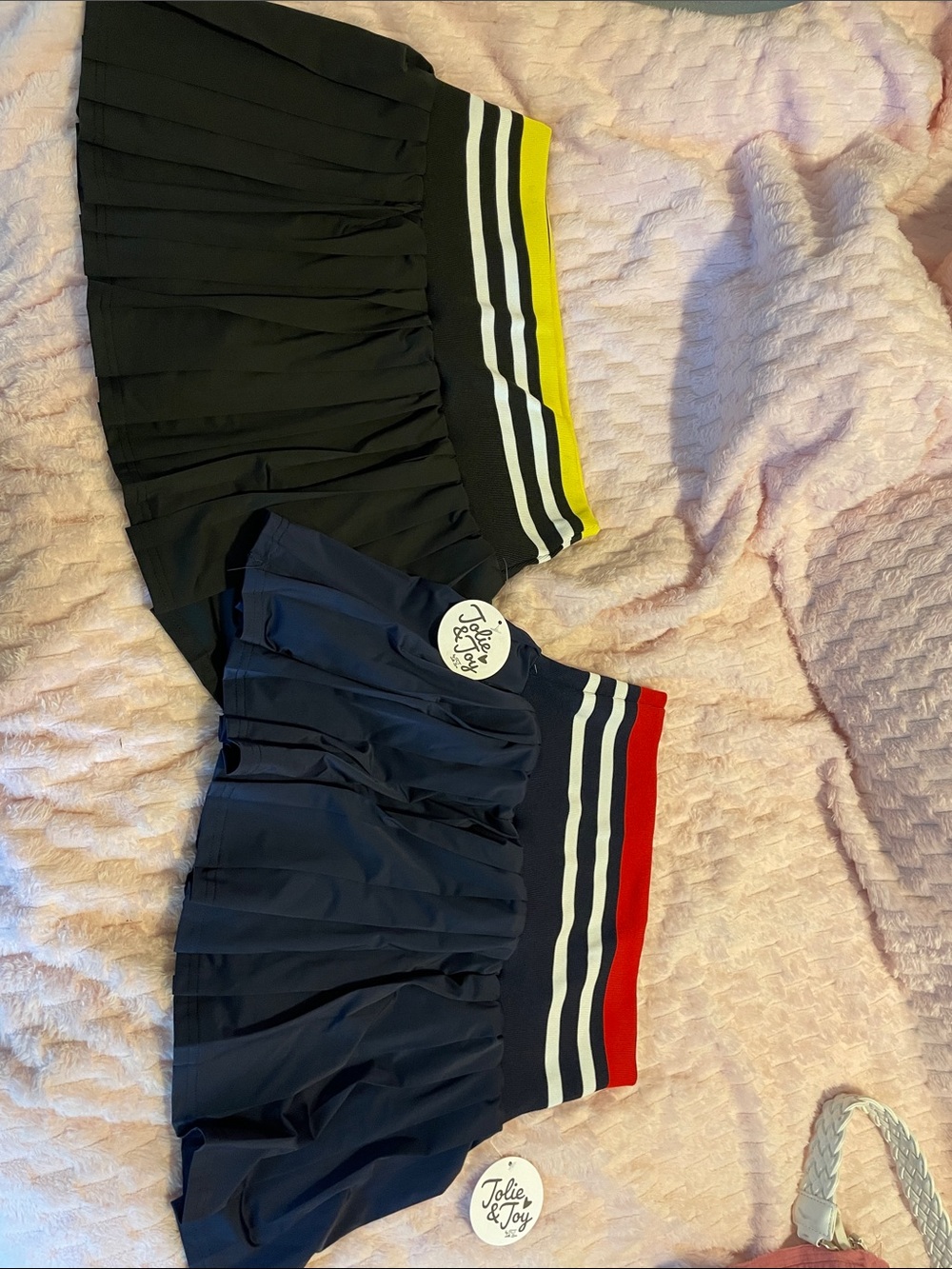 Girls' Pleated Skort Set - Black & Navy with Stripe Waistbands